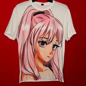 Anime Graphic Tee with Pink Hair Design